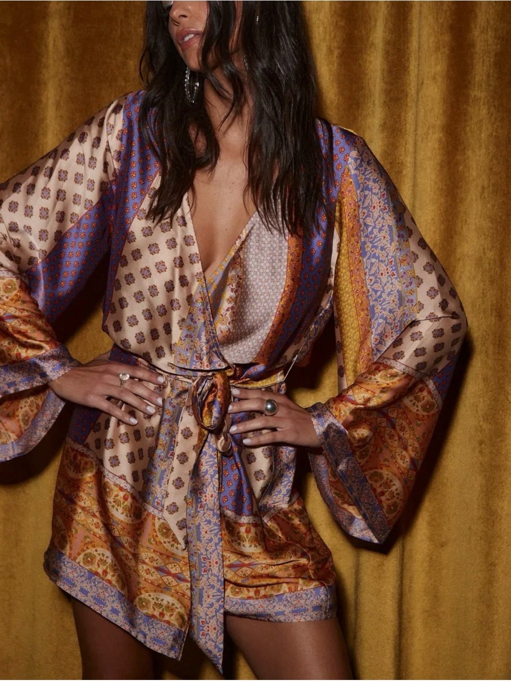 12th Tribe Gold Standard Multicolored Kimono Dress - New
